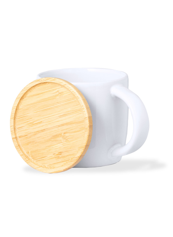 Tasse céramique avec couvercle en bambou 350 ml publicitaire