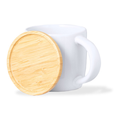 Tasse céramique avec couvercle en bambou 350 ml publicitaire
