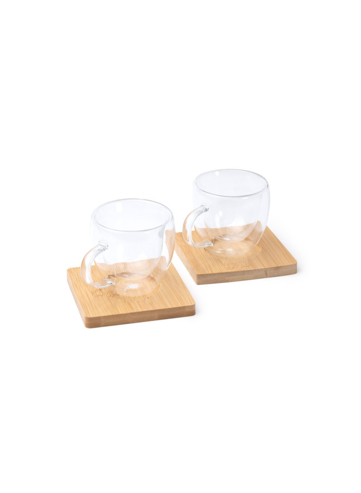 Mug verre double paroi plateau bambou ROBUS personnalisé | Promenoch