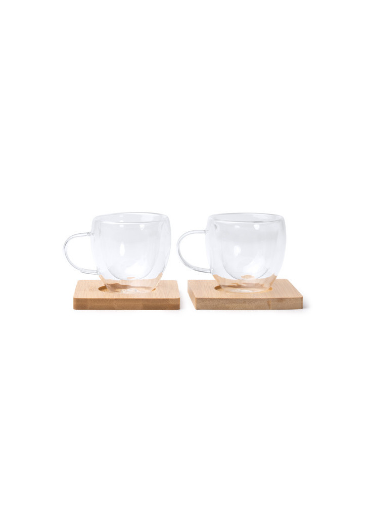 Mug verre double paroi plateau bambou ROBUS personnalisé | Promenoch