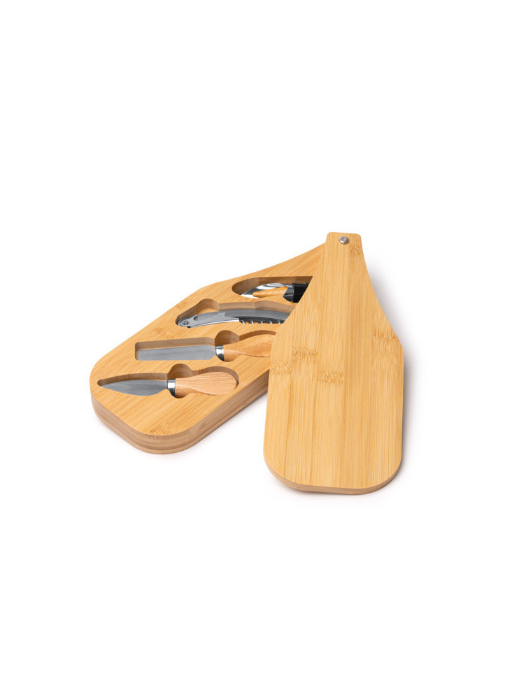 Coffret Fromage Vin Bambou & Inox GAUDA Personnalisé | Promenoch
