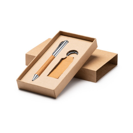 Stylo et porte-clés cuir recyclé FEZ HW1335 Personnalisé | Promenoch