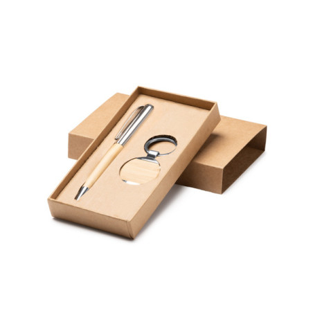 Stylo bille et porte-clés en bambou PAULOV personnalisé | Promenoch