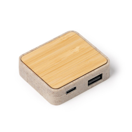 Hub USB pliable en fibre de bambou CLUNI personnalisé | Promenoch