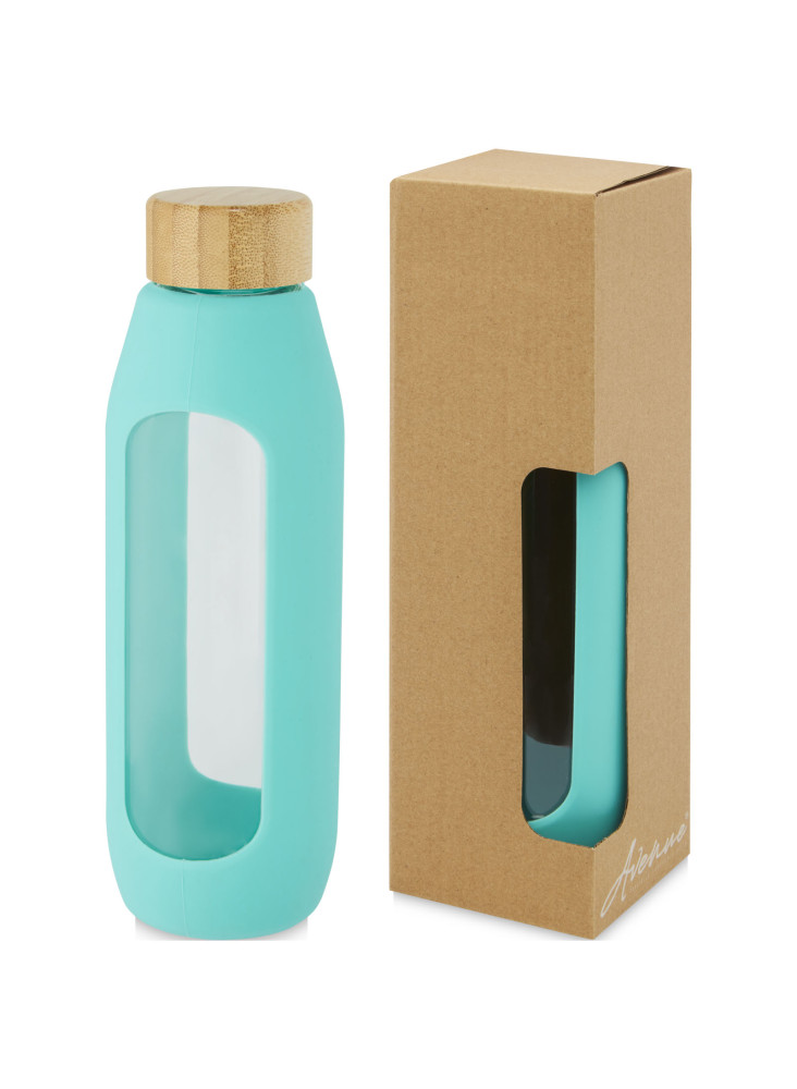 Bouteille publicitaire verre borosilicate grip silicone Tidan 600ml