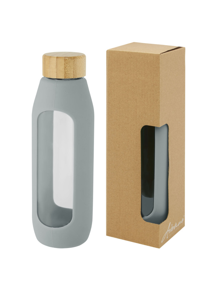 Bouteille publicitaire verre borosilicate grip silicone Tidan 600ml