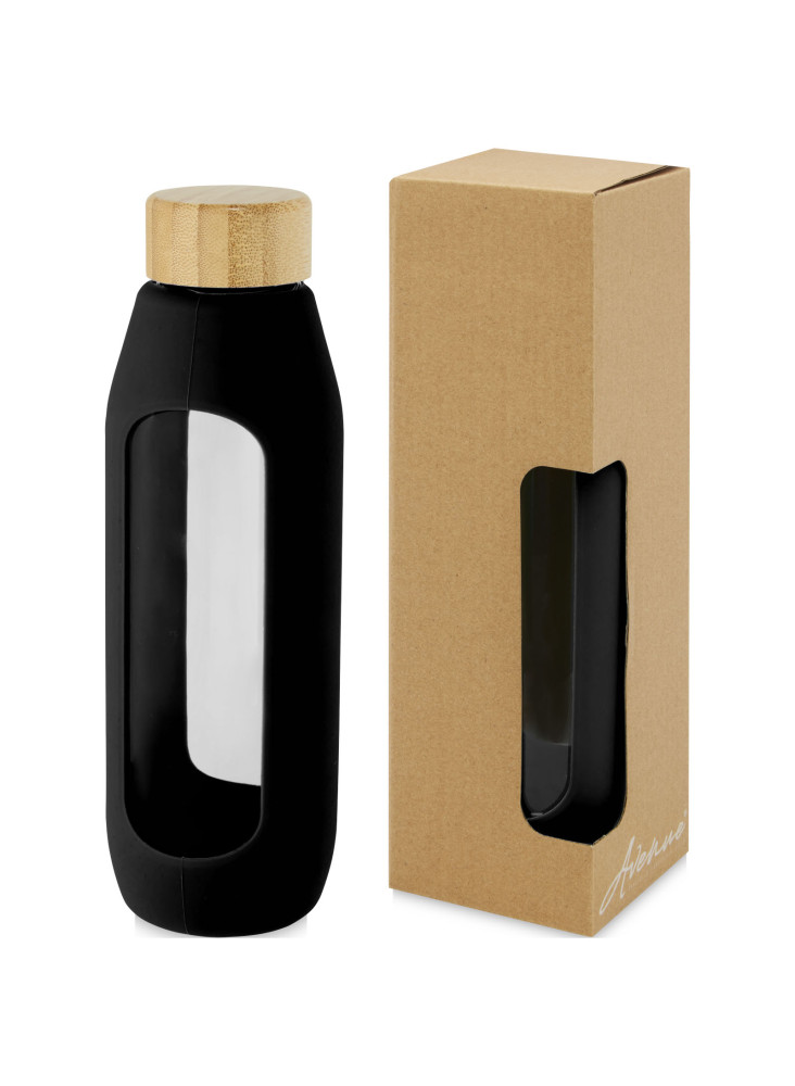 Bouteille publicitaire verre borosilicate grip silicone Tidan 600ml