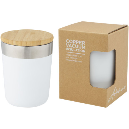 Gobelet Lagan de 330 ml en acier inoxydable avec isolation par le vide et couche de cuivre, avec couvercle en bambou