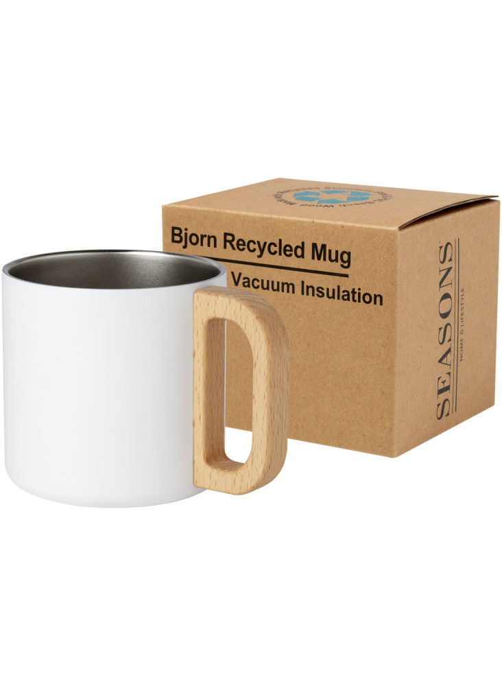 Tasse publicitaire isotherme Bjorn en inox recyclé et bois 360 ml