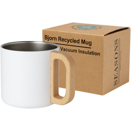 Tasse publicitaire isotherme Bjorn en inox recyclé et bois 360 ml
