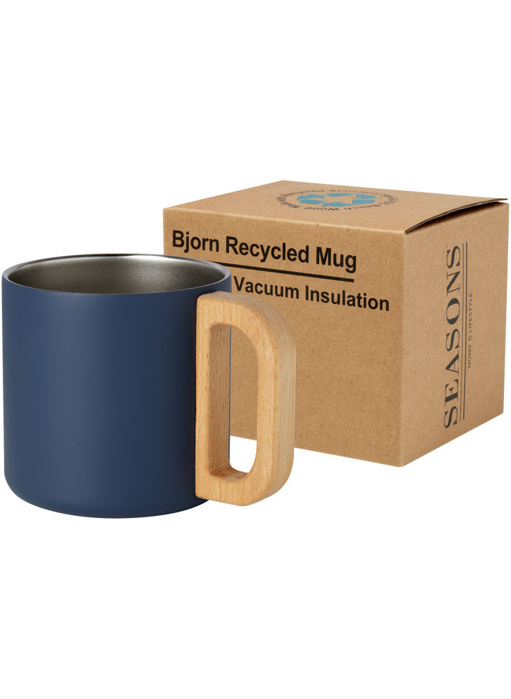 Tasse publicitaire isotherme Bjorn en inox recyclé et bois 360 ml