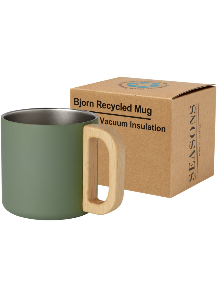 Tasse publicitaire isotherme Bjorn en inox recyclé et bois 360 ml