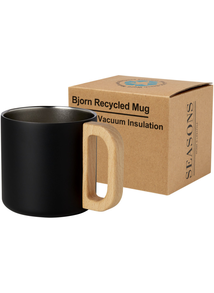 Tasse publicitaire isotherme Bjorn en inox recyclé et bois 360 ml