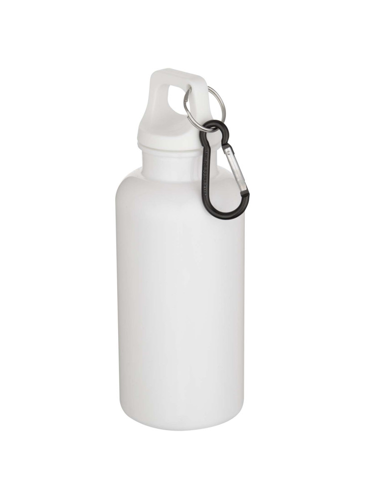 Bouteille d'eau publicitaire recyclée unie mousqueton Oregon 400ml