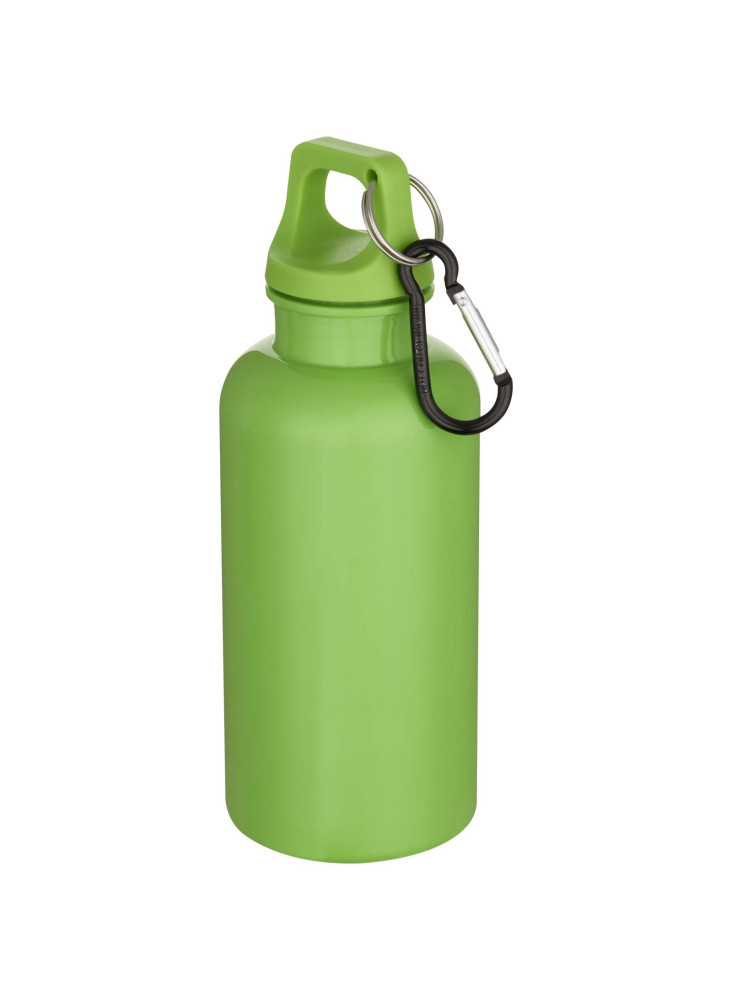 Bouteille d'eau publicitaire recyclée unie mousqueton Oregon 400ml