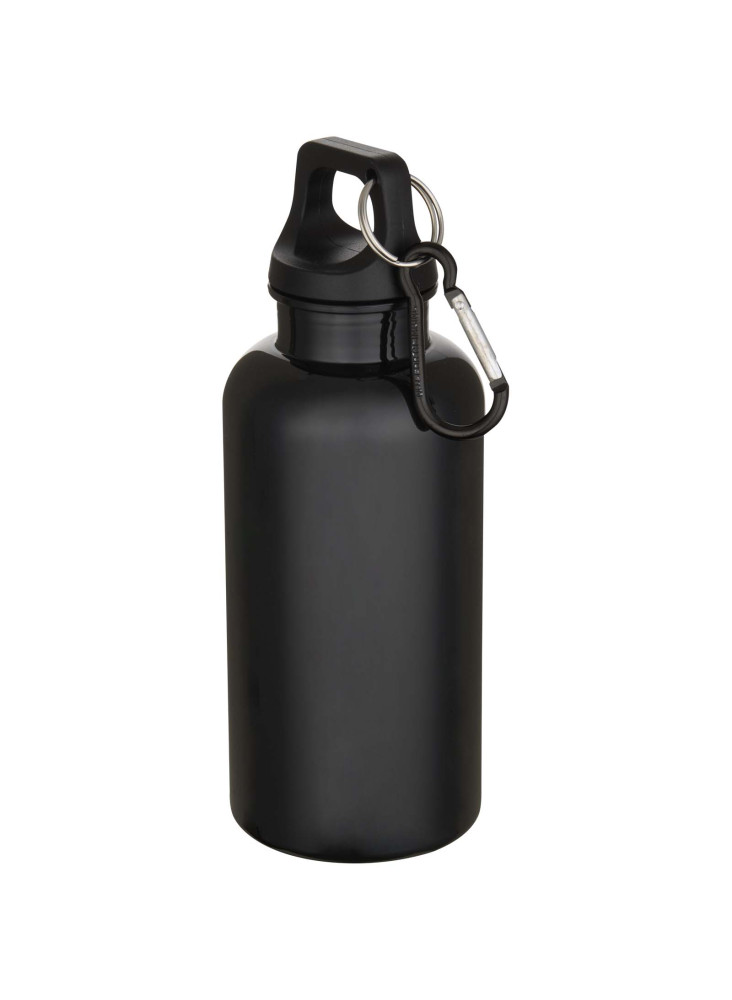 Bouteille d'eau publicitaire recyclée unie mousqueton Oregon 400ml