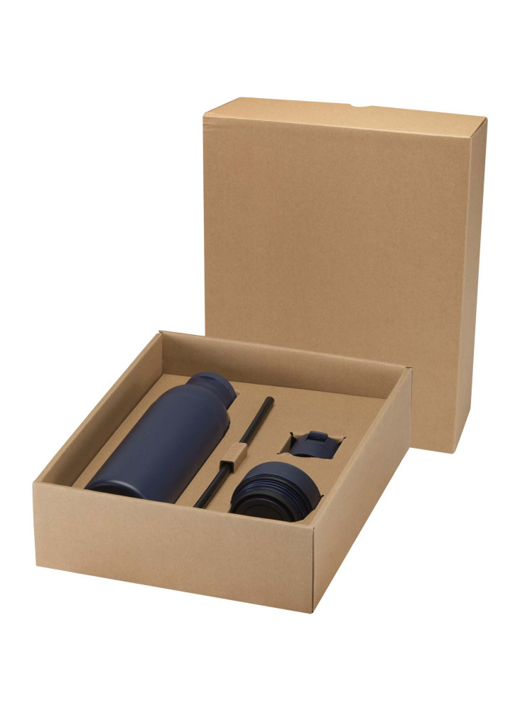 Coffret bouteille isotherme publicitaire recyclée 3 couvercles Illuminate 650ml