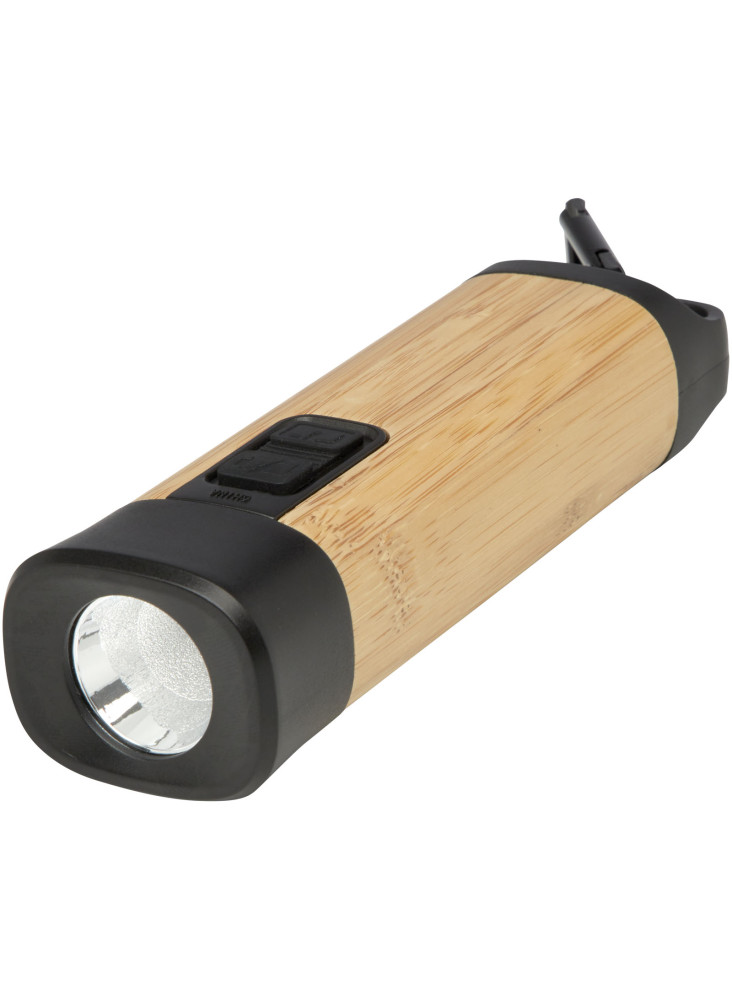 Lampe torche publicitaire recyclée bambou mousqueton Kuma