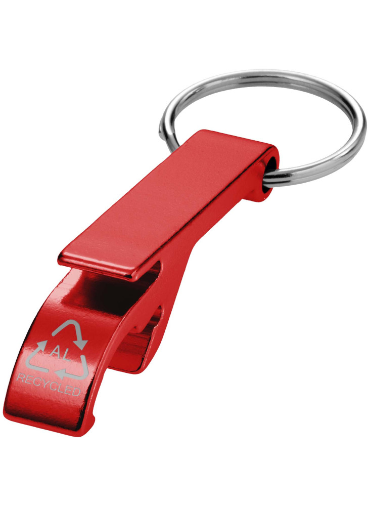Ouvre-bouteille et canette Tao en aluminium recyclé certifié RCS avec porte-clés