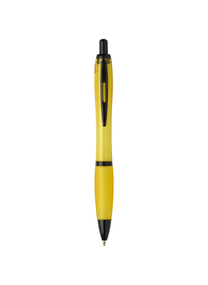 Stylo bille publicitaire en plastique recyclé avec garnitures noires encre noire Nash
