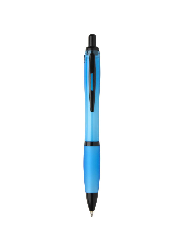 Stylo bille publicitaire en plastique recyclé avec garnitures noires encre noire Nash