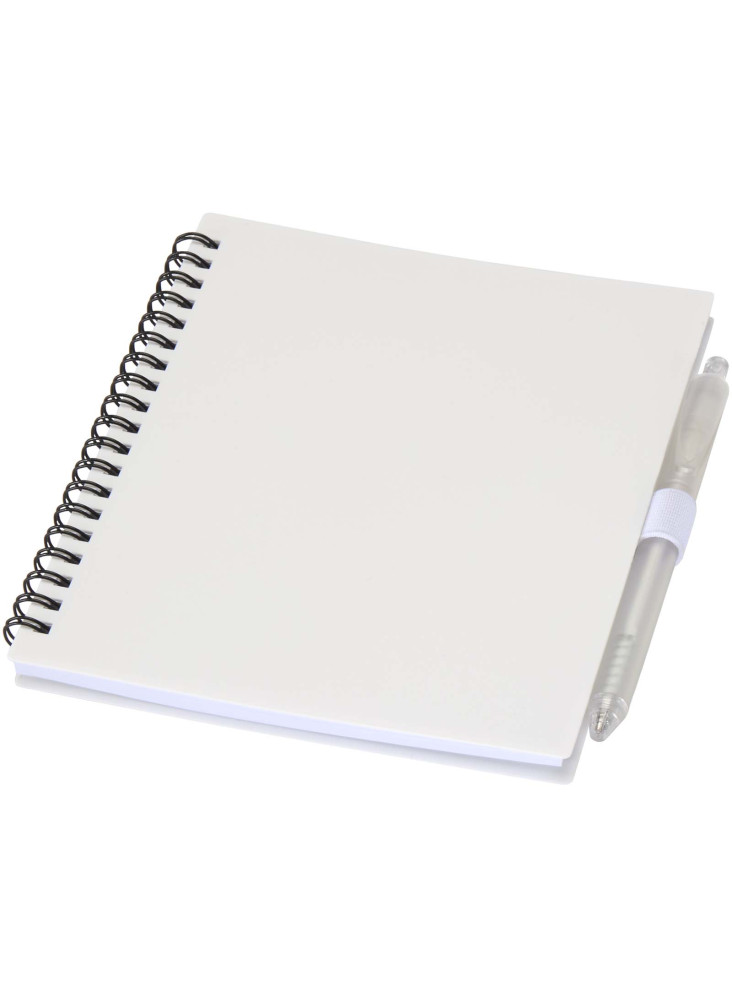 Ensemble carnet à couverture souple en plastique recyclé et stylo bille (encre bleue) Niove