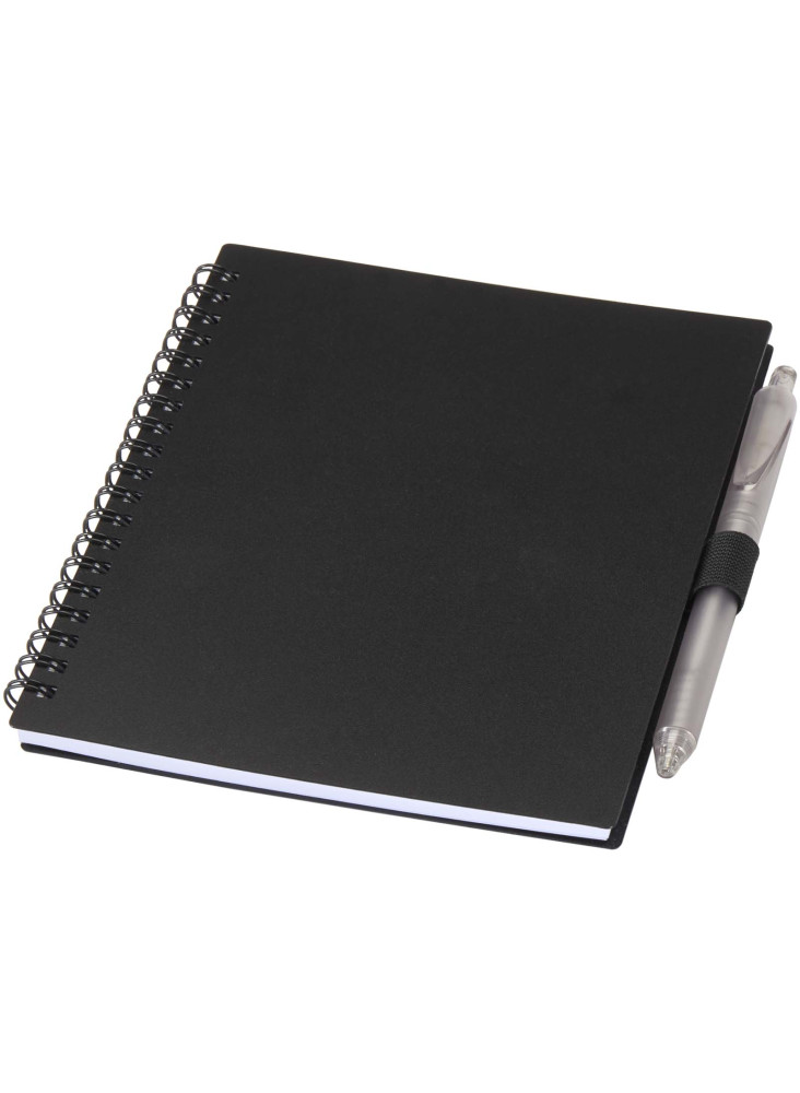 Carnet publicitaire souple Niove en plastique recyclé avec stylo