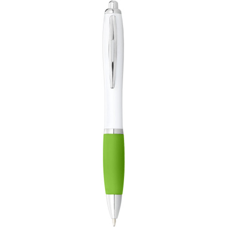 Stylo bille publicitaire avec corps blanc et grip coloré encre noire Nash