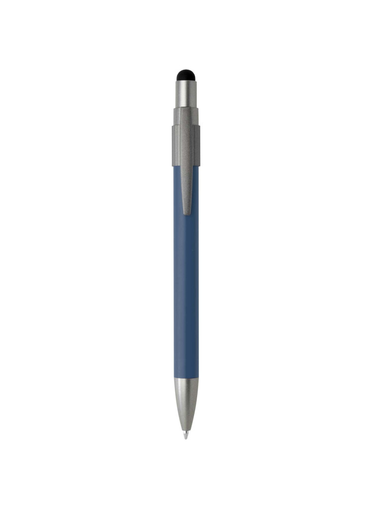 Stylo bille publicitaire recyclé RCS avec stylet et toupie antistress encre bleue Rill