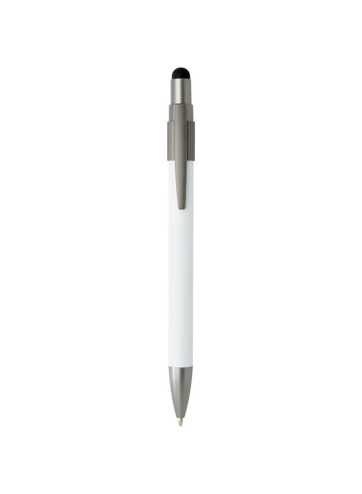 Stylo bille publicitaire recyclé RCS avec stylet et toupie antistress encre bleue Rill