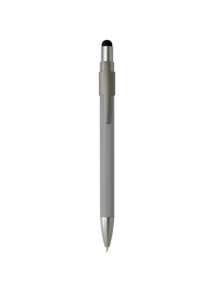 Stylo bille publicitaire recyclé RCS avec stylet et toupie antistress encre bleue Rill
