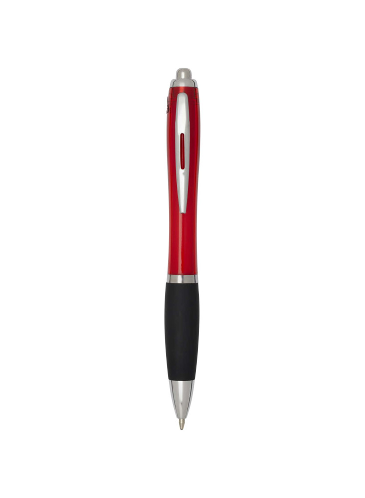 Stylo bille publicitaire en plastique recyclé RCS avec corps coloré et grip noir encre noire Nash