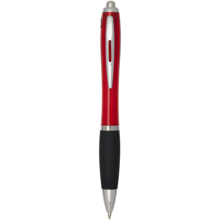 Stylo bille publicitaire en plastique recyclé RCS avec corps coloré et grip noir encre noire Nash