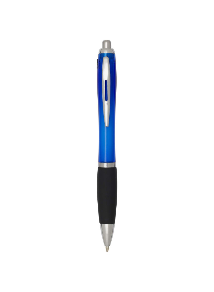 Stylo bille publicitaire en plastique recyclé RCS avec corps coloré et grip noir encre noire Nash