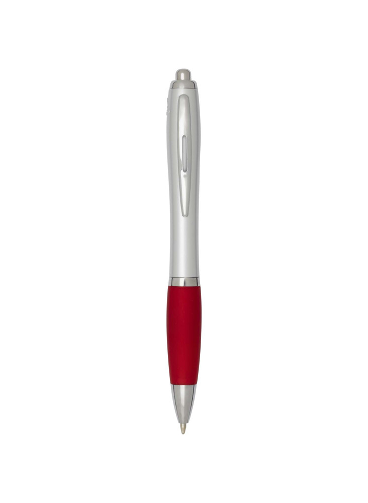 Stylo bille RCS en plastique recyclé avec corps argenté et grip coloré (encre noire) Nash