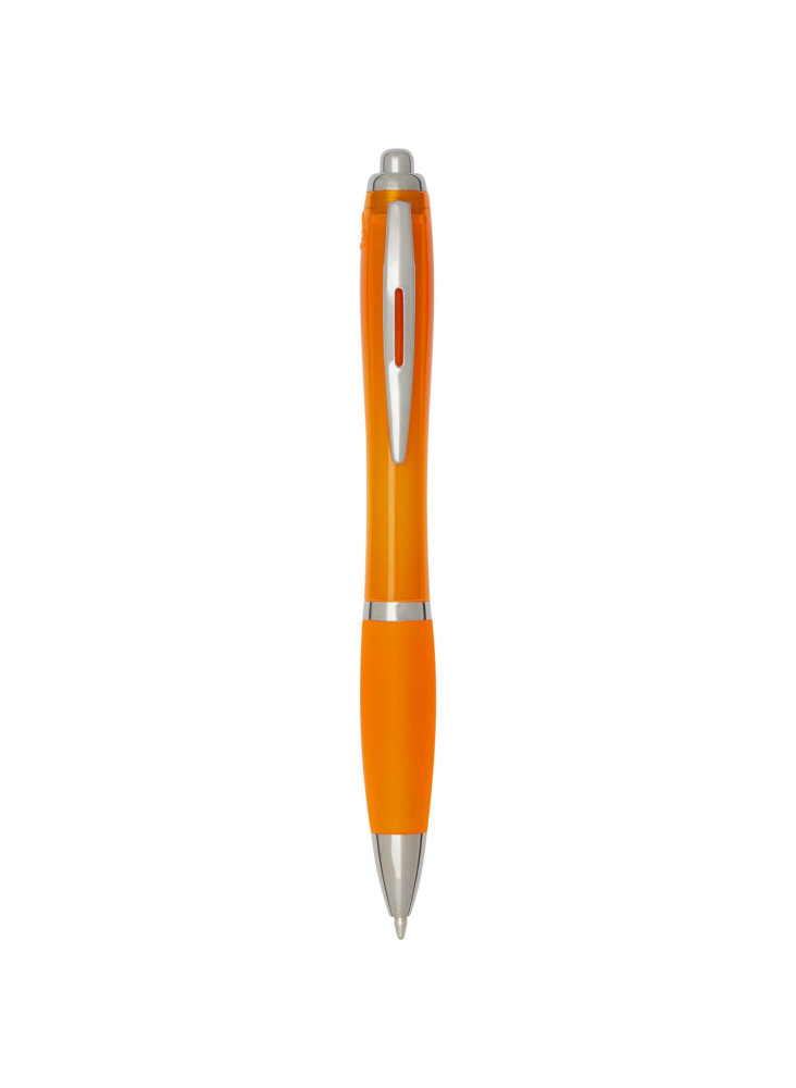 Stylo bille publicitaire en plastique recyclé RCS avec corps et grip colorés encre bleue Nash