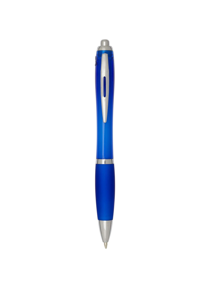Stylo bille publicitaire en plastique recyclé RCS avec corps et grip colorés encre bleue Nash