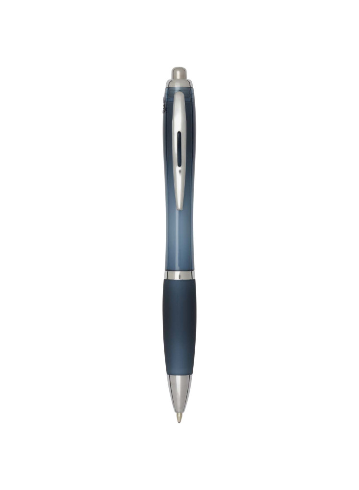 Stylo bille publicitaire en plastique recyclé RCS avec corps et grip colorés encre bleue Nash