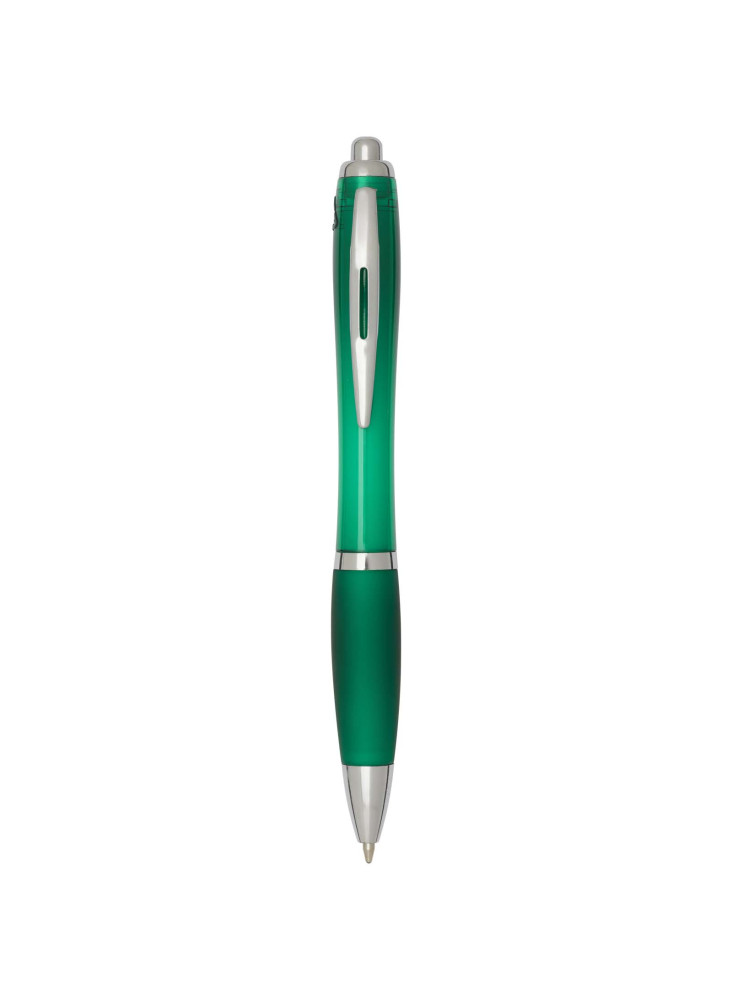 Stylo bille publicitaire en plastique recyclé RCS avec corps et grip colorés encre bleue Nash
