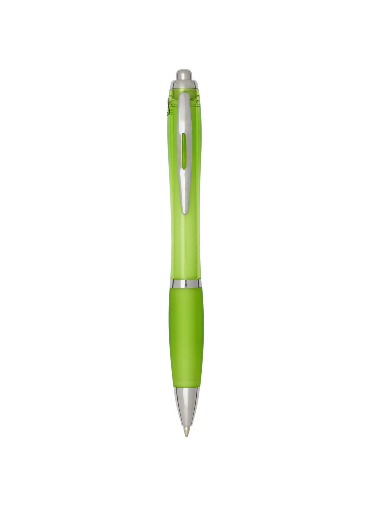 Stylo bille publicitaire en plastique recyclé RCS avec corps et grip colorés encre bleue Nash