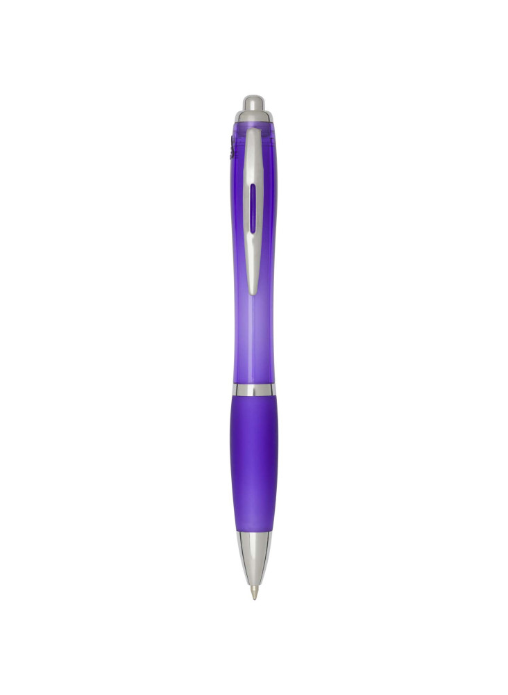 Stylo bille publicitaire en plastique recyclé RCS avec corps et grip colorés encre noire Nash