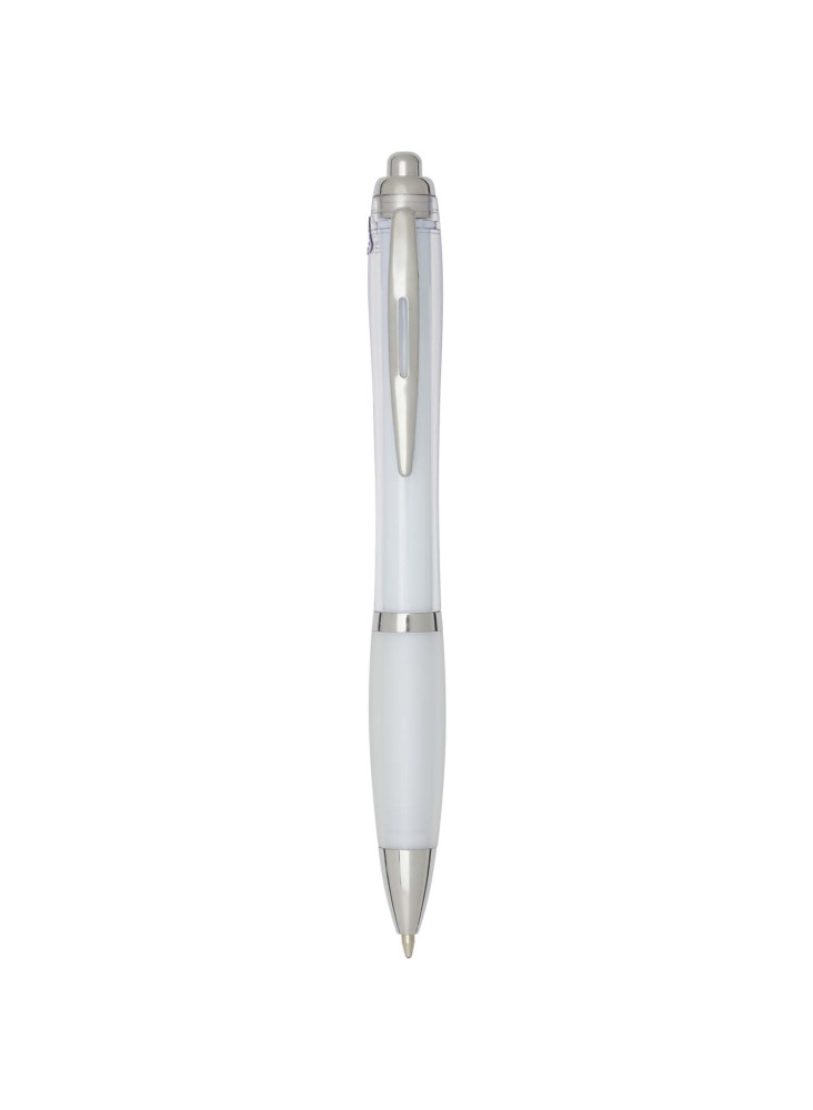 Stylo bille publicitaire en plastique recyclé RCS avec corps et grip colorés encre noire Nash