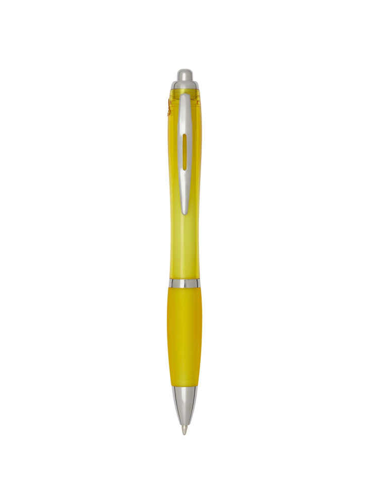 Stylo bille publicitaire en plastique recyclé RCS avec corps et grip colorés encre noire Nash