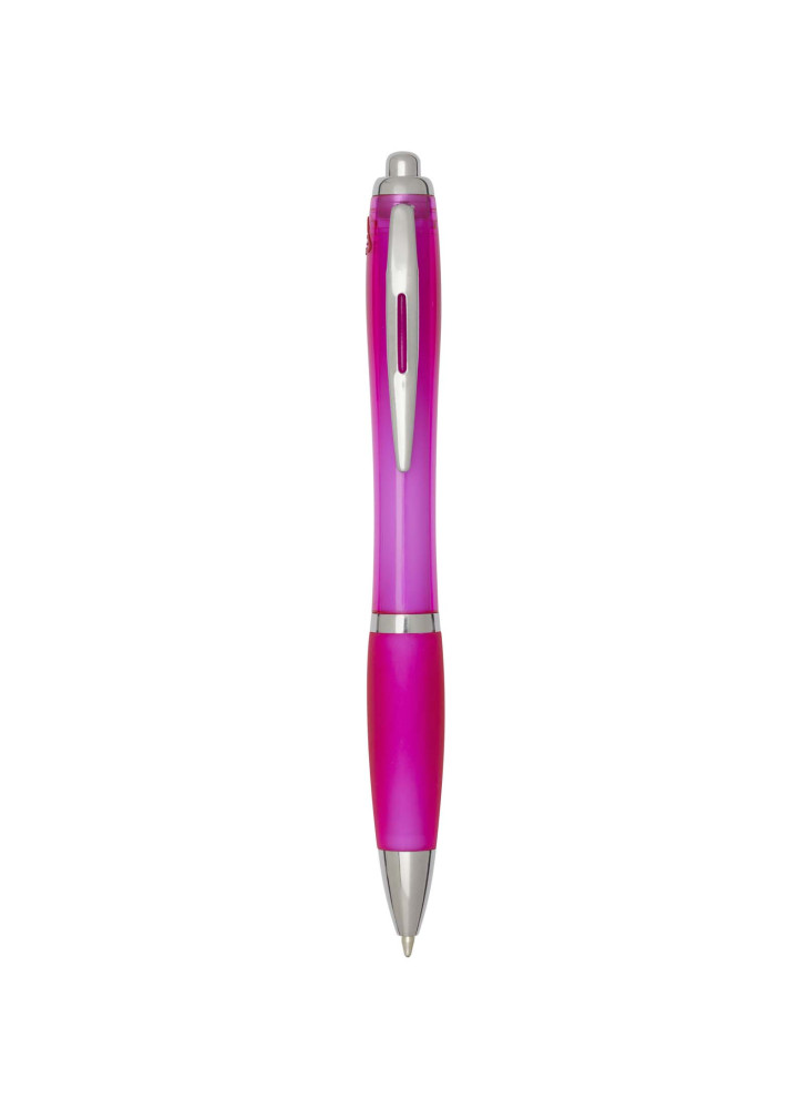 Stylo bille publicitaire en plastique recyclé RCS avec corps et grip colorés encre noire Nash