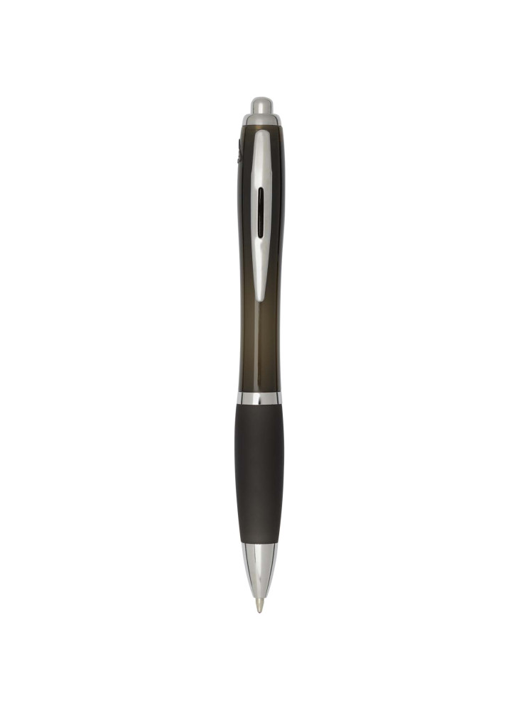 Stylo bille publicitaire en plastique recyclé RCS avec corps et grip colorés encre noire Nash