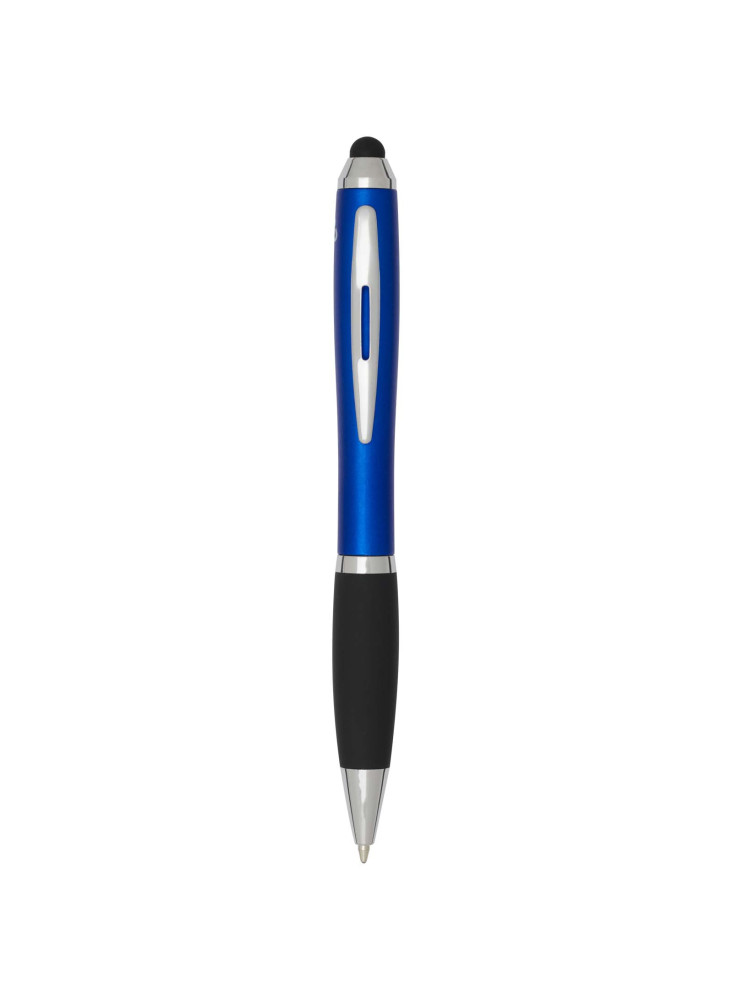 Stylo bille à stylet en plastique recyclé RCS avec corps coloré et grip noir (encre bleue) Nash