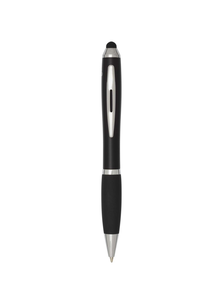 Stylo bille publicitaire à stylet en plastique recyclé RCS avec corps coloré et grip noir encre noire Nash