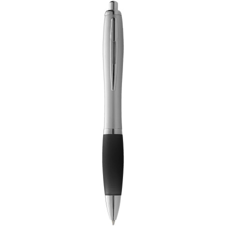 Stylo bille publicitaire avec corps argenté et grip coloré encre bleue Nash