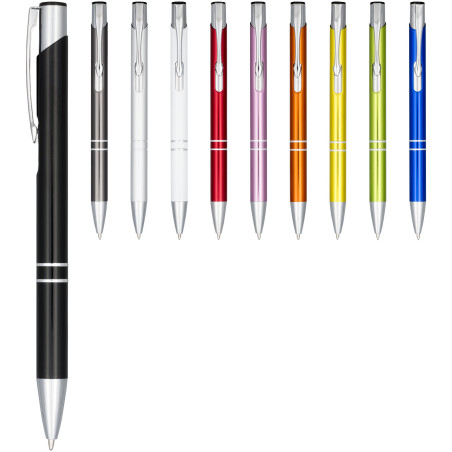Stylo bille publicitaire rétractable en aluminium anodisé encre noire Moneta