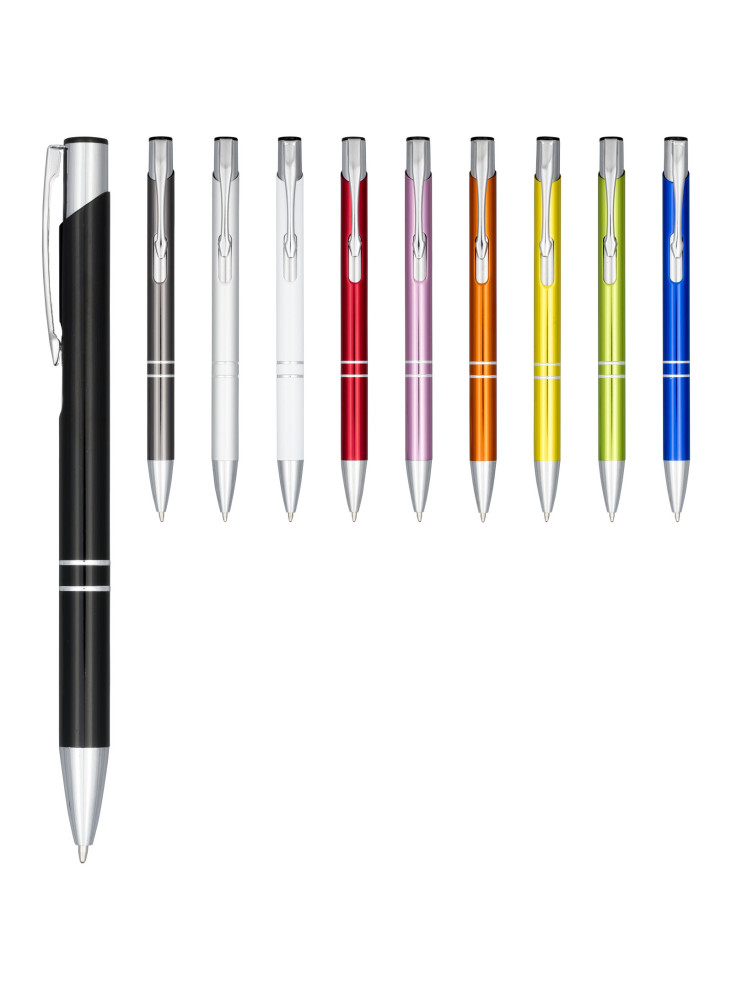 Stylo bille publicitaire rétractable en aluminium anodisé encre noire Moneta